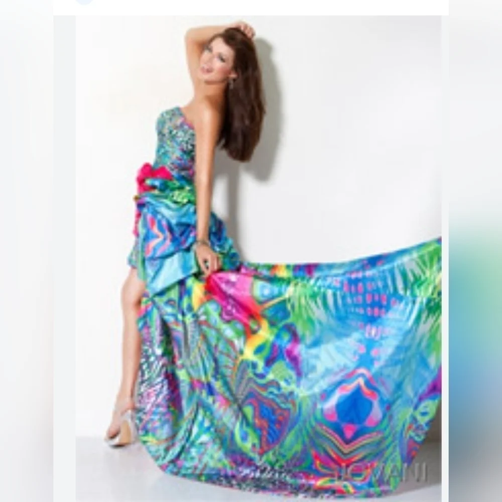 Jovani Unique High Low Print Prom Dress , Size 4